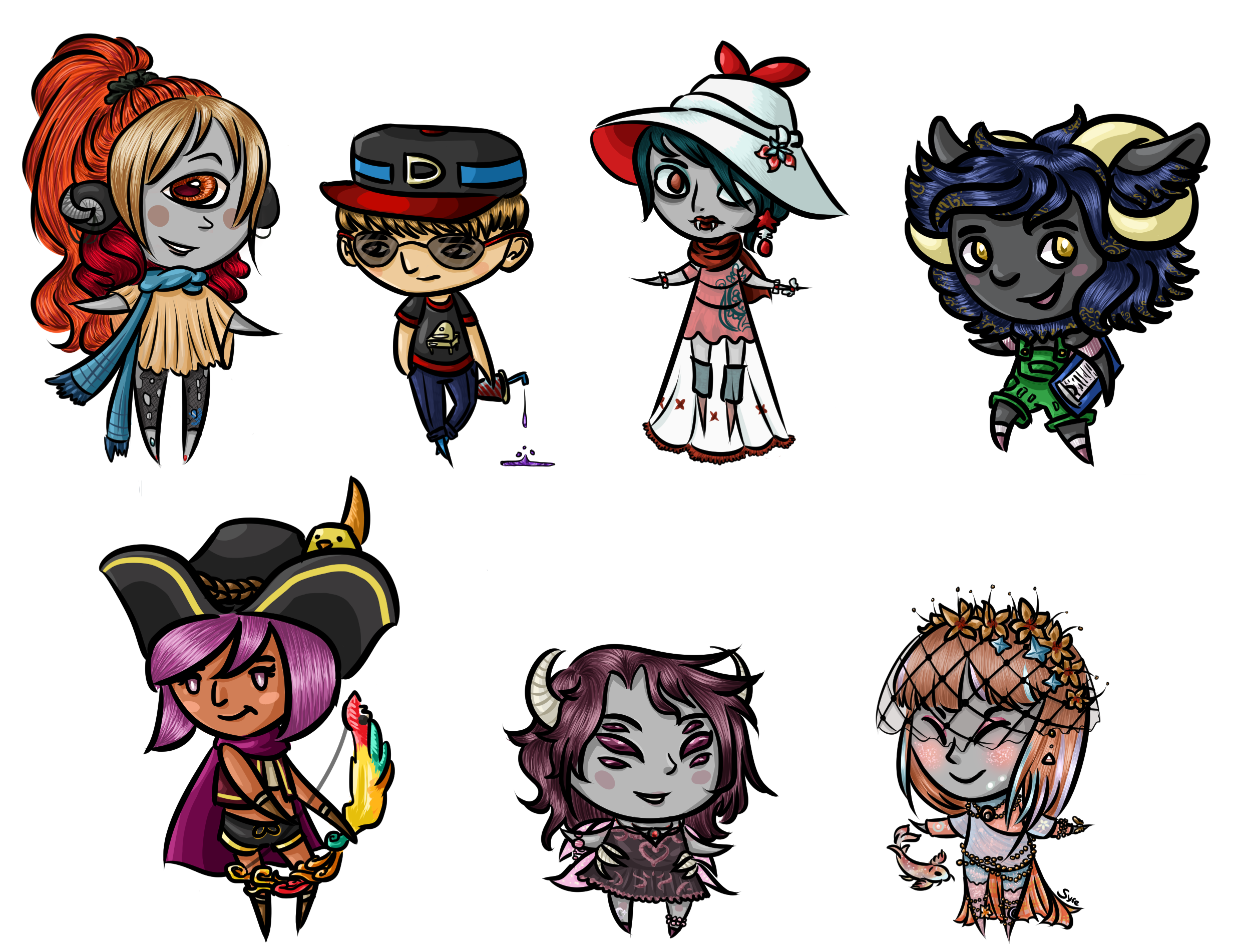 8 chibi characters on two rows in different poses.