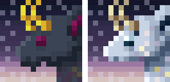 Zoomed in side-by-side comparison of the pixel graphic used for the favicon. It depicts the mascot in rat form, showing the head against a starry backdrop.